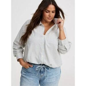 Torrid Lizzie Cotton Rayon Button Up Shirt Blouse Top Off White Blue Size 4X